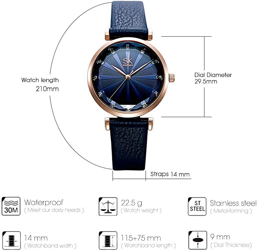 SHENGKE Watches for Women Wrist for Women Quartz Leather Strap Minimalist Formal Casual Women Watch Waterproof Black Ladies Watches with Gift Box - Image 6